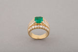 3.20 Carats Diamonds and 2 Carats Colombian Emerald French Ring
