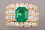 3.20 Carats Diamonds and 2 Carats Colombian Emerald French Ring